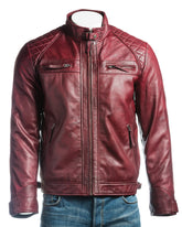 Men's Burgundy Diamond Shoulder Biker Style Leather Jacket